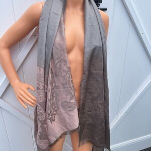 Grey Pink Paisley Silk Blend Scarf